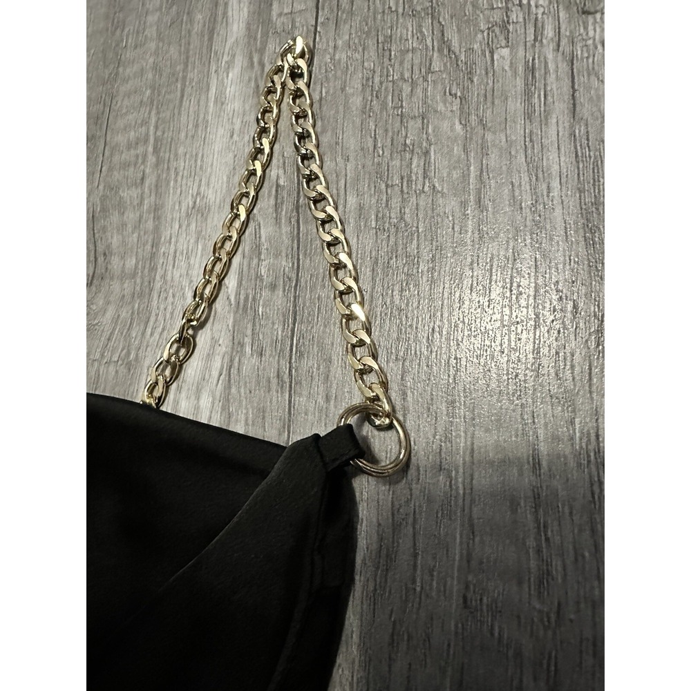 Urban‎ Outfitters Cowl Slip Dress Black Mini Dress Gold Chain Straps Zip Medium - Picture 4 of 12